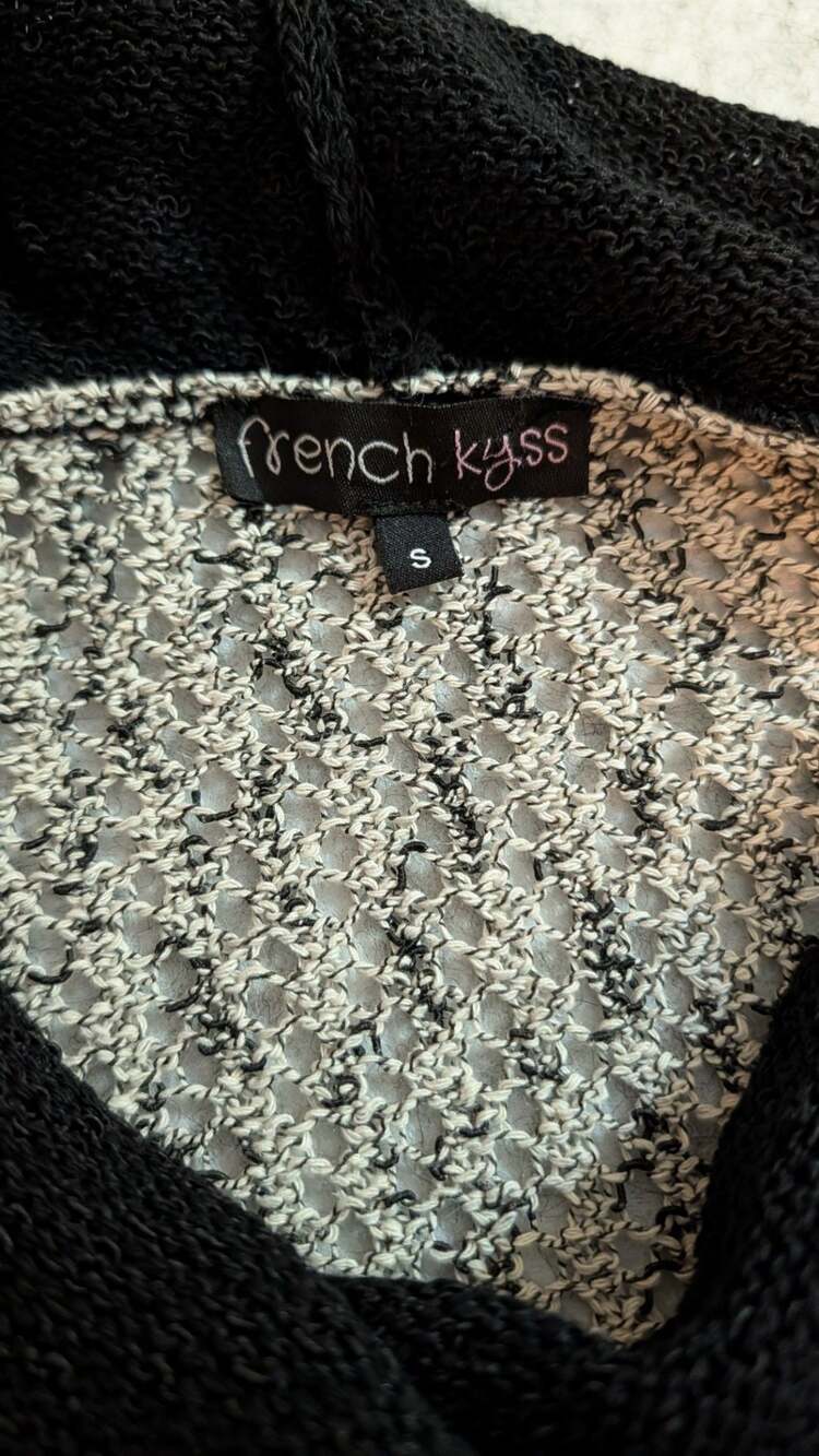French Kyss Crochet Dot Cowl Neck Sweater in Frost Black - Picture 2 of 11